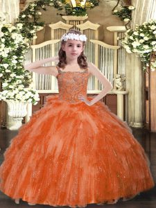 Beading and Ruffles Little Girl Pageant Dress Orange Red Lace Up Sleeveless Floor Length