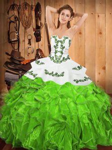Dramatic Embroidery and Ruffles Quinceanera Dress Lace Up Sleeveless Floor Length