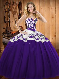 Noble Embroidery Ball Gown Prom Dress Purple Lace Up Sleeveless Floor Length
