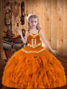 Popular Floor Length Lace Up Little Girl Pageant Gowns Orange for Party and Sweet 16 and Quinceanera and Wedding Party w