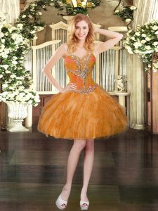 Fantastic Beading and Ruffles Junior Homecoming Dress Orange Lace Up Sleeveless Mini Length