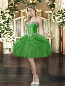 Tulle Sleeveless Mini Length Prom Party Dress and Beading and Ruffles