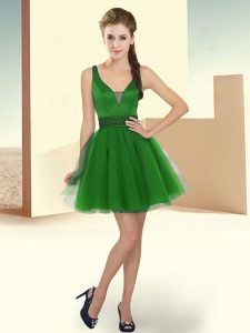 Superior Mini Length A-line Sleeveless Green Bridesmaid Gown Zipper