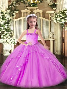 Best Organza Sleeveless Floor Length Little Girls Pageant Dress and Appliques and Ruffles