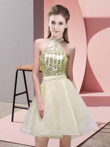 Captivating Light Yellow Sleeveless Chiffon Backless Quinceanera Dama Dress for Prom and Party and Wedding Party