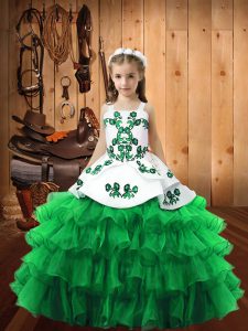 Low Price Floor Length Ball Gowns Sleeveless Green Little Girls Pageant Dress Wholesale Lace Up