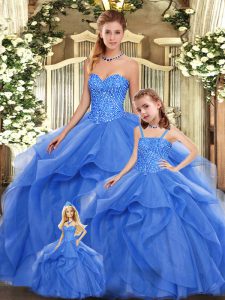Fantastic Organza Sleeveless Floor Length Quince Ball Gowns and Beading and Ruffles