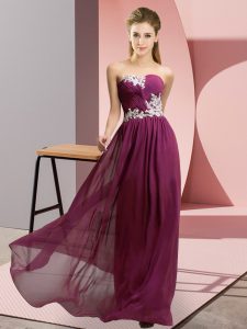 Eye-catching Dark Purple Sleeveless Appliques Floor Length Formal Dresses
