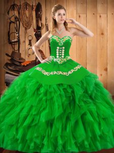 Fashion Satin and Organza Sleeveless Floor Length Quinceanera Dress and Embroidery and Ruffles