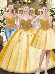 Luxurious Sweetheart Sleeveless Tulle Quinceanera Dress Beading and Appliques Lace Up