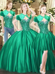 Perfect Beading Quinceanera Gown Green Lace Up Sleeveless Floor Length