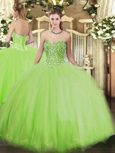 Best Selling Sleeveless Floor Length Beading Lace Up Vestidos de Quinceanera with Yellow Green