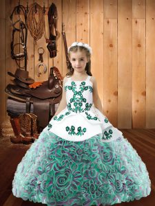 Multi-color Ball Gowns Straps Sleeveless Fabric With Rolling Flowers Floor Length Lace Up Embroidery Kids Formal Wear