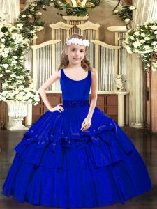 Luxurious Sleeveless Floor Length Beading Zipper Pageant Dresses with Royal Blue