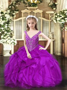 Organza Sleeveless Floor Length Pageant Dress and Beading and Ruffles