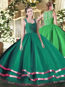 Eye-catching Dark Green Ball Gowns Ruffled Layers and Ruching Quinceanera Gowns Zipper Organza Sleeveless Floor Length