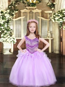 Wonderful Scoop Sleeveless Lace Up Evening Gowns Lilac Organza