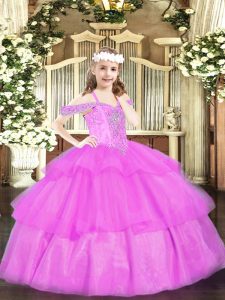 Floor Length Ball Gowns Sleeveless Lilac Evening Gowns Lace Up