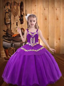 Floor Length Lace Up Little Girls Pageant Dress Wholesale Eggplant Purple for Party and Sweet 16 and Quinceanera and Wed