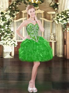 Charming Beading and Ruffles Prom Homecoming Dress Green Lace Up Sleeveless Mini Length