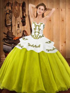 Pretty Strapless Sleeveless Lace Up Sweet 16 Quinceanera Dress Yellow Green Satin and Organza