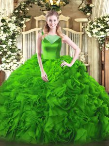 On Sale Ball Gowns Fabric With Rolling Flowers Scoop Sleeveless Beading Floor Length Side Zipper Quinceanera Dresses