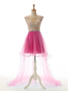 Latest Scoop Sleeveless Backless Evening Dress Rose Pink Tulle