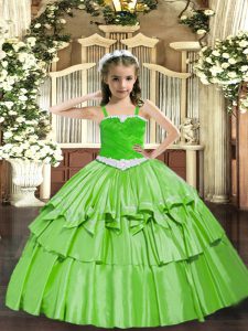 Ball Gowns Appliques and Ruffled Layers Girls Pageant Dresses Lace Up Organza Sleeveless Floor Length