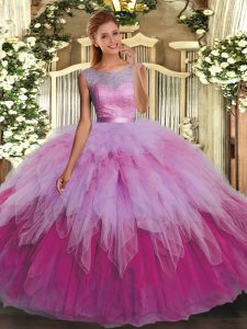 Scoop Sleeveless Organza Sweet 16 Quinceanera Dress Beading and Ruffles Backless