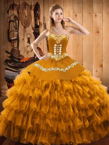 Most Popular Floor Length Gold Sweet 16 Dress Sweetheart Sleeveless Lace Up