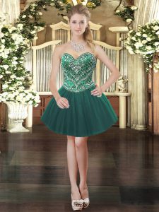 Beading Party Dress for Girls Dark Green Lace Up Sleeveless Mini Length