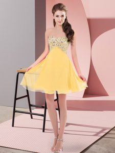 Clearance Gold Sweetheart Lace Up Beading Prom Party Dress Sleeveless