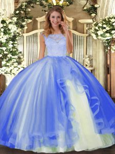 Blue Sleeveless Tulle Clasp Handle Sweet 16 Dress for Military Ball and Sweet 16 and Quinceanera