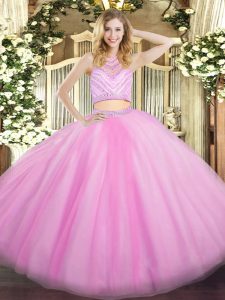 Lilac Zipper Quinceanera Dresses Beading and Ruffles Sleeveless Floor Length