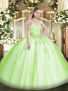 Free and Easy Yellow Green Sleeveless Tulle Lace Up Quinceanera Dresses for Military Ball and Sweet 16 and Quinceanera