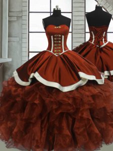 Customized Rust Red Sleeveless Beading and Ruffles Floor Length Sweet 16 Quinceanera Dress