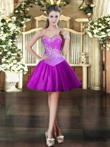 Edgy Tulle Sleeveless Mini Length Prom Gown and Beading