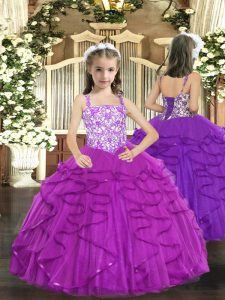 Floor Length Ball Gowns Sleeveless Purple Pageant Dress for Teens Lace Up