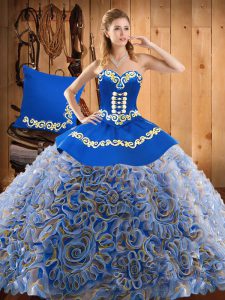 Charming Sweetheart Sleeveless Quinceanera Dresses With Train Sweep Train Embroidery Multi-color Satin and Fabric With R
