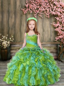 Straps Sleeveless Lace Up Pageant Dresses Multi-color Organza