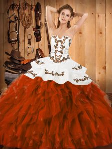 Elegant Floor Length Rust Red Quinceanera Gown Strapless Sleeveless Lace Up
