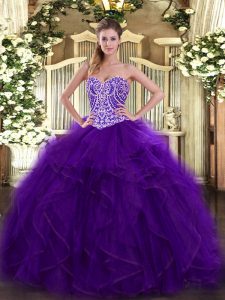 Clearance Purple Sleeveless Organza Lace Up Quinceanera Dresses for Military Ball and Sweet 16 and Quinceanera