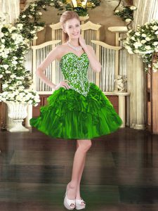 Green Prom and Party with Beading and Ruffles Sweetheart Sleeveless Lace Up
