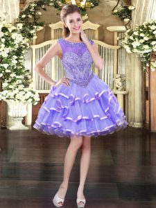 Organza Scoop Sleeveless Lace Up Beading and Ruffled Layers Homecoming Dress in Lavender