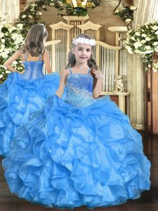 Sleeveless Beading and Ruffled Layers Lace Up Child Pageant Dress