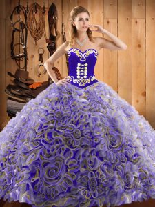 With Train Lace Up Sweet 16 Dresses Multi-color for Military Ball and Sweet 16 and Quinceanera with Embroidery Sweep Tra