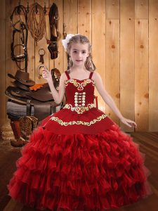 Sleeveless Embroidery and Ruffled Layers Lace Up Little Girls Pageant Dress Wholesale