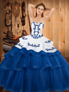 Fabulous Blue Quinceanera Gown Strapless Sleeveless Sweep Train Lace Up