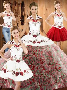 Lace Up Quinceanera Dresses Multi-color for Military Ball and Sweet 16 and Quinceanera with Embroidery Sweep Train