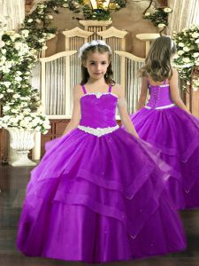 Hot Selling Purple Pageant Dresses Party and Quinceanera with Appliques and Ruffled Layers Straps Sleeveless Lace Up